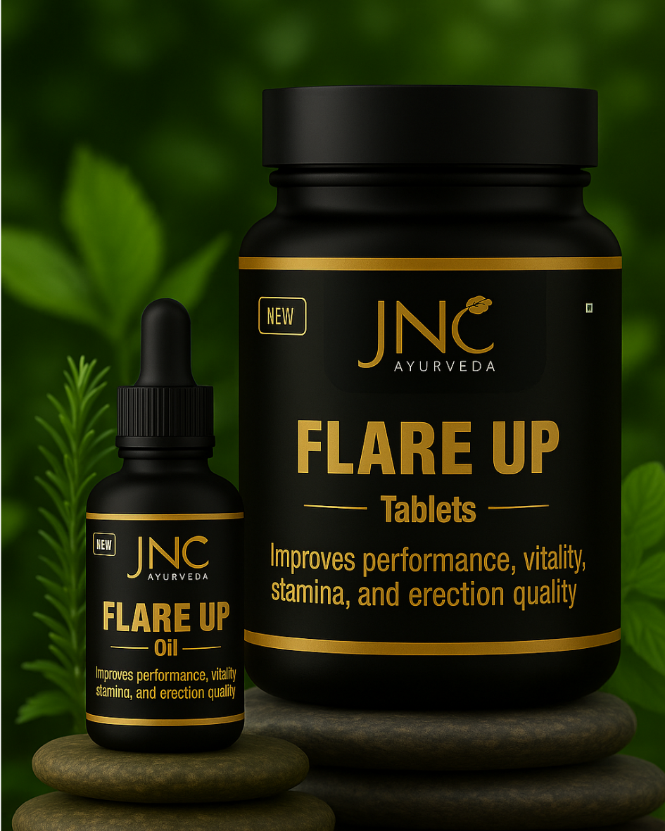 JNC Ayurveda FlareUP Combo – Tablets + Oil for Stamina, Strength & Performance (Men’s Wellness Pack)