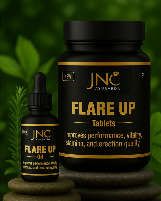 JNC Ayurveda FlareUP Combo – Tablets + Oil for Stamina, Strength & Performance (Men’s Wellness Pack)